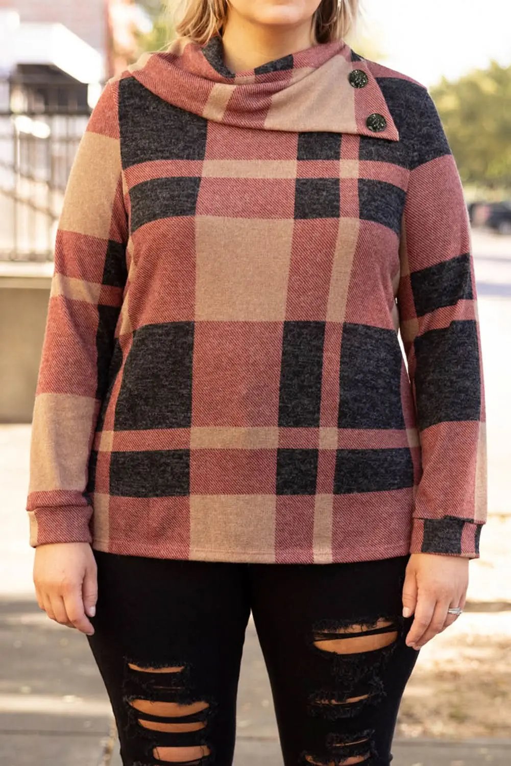 Mineral red plus size plaid top - Love Salve